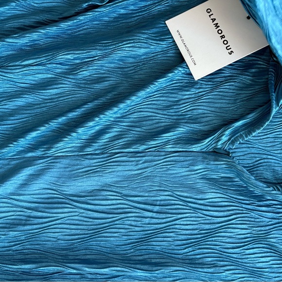 Glamorous Turquoise Textured High-Neck Mini Dress Size US 8 - Picture 8 of 16